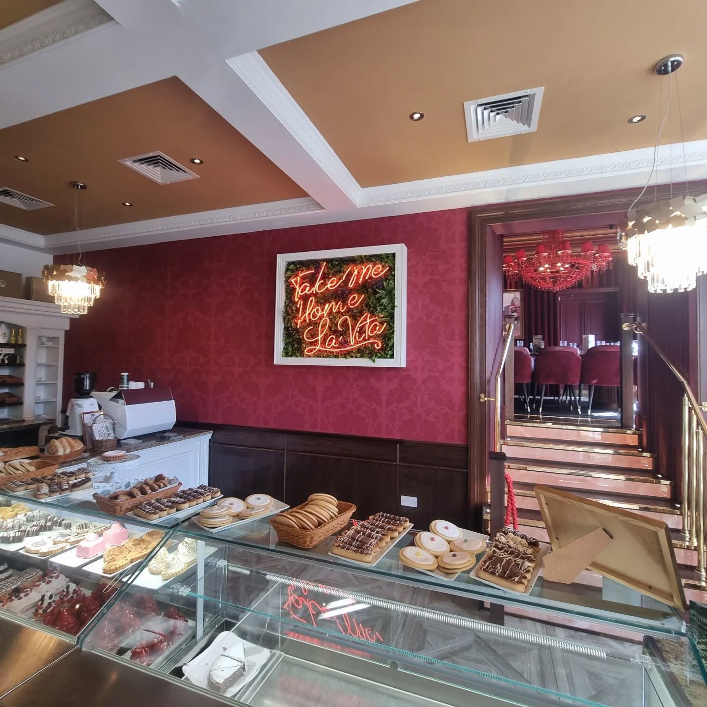 Rich red wall finish at La Vita restaurant in Baillieston